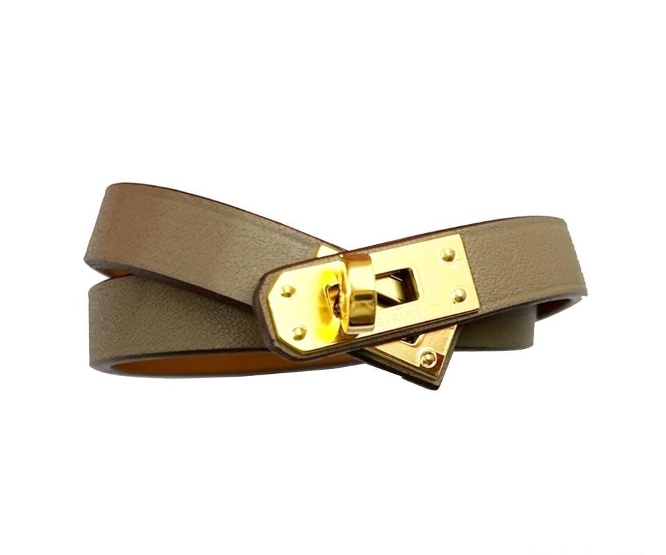 【HERMES】Mini Kelly Double Tour bracelet Hermes Brand New Gold Turnlock Taupe Mini Kelly Double Tour