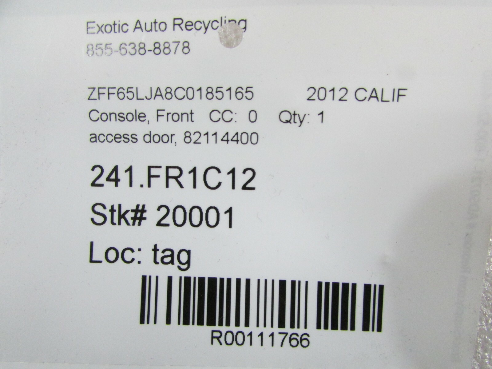 Ferrari California, Console Front Access Door, Used, P/N 82114400