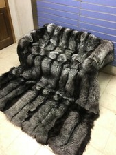 Luxury Full Skin Silver Fox Fur Throw Real Fox Fur Blanket / Bedspread