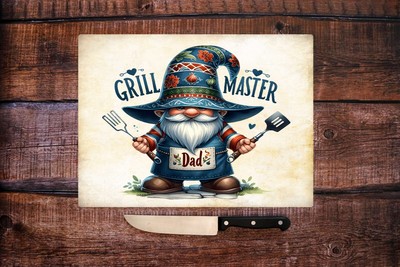 Fathers Day Gonk strukturiertes Hartglas Hackbrett BBQ Grill Master Dad