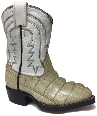 Kids Youth Boys Off-White Real Alligator Tail Skin Western Cowboy