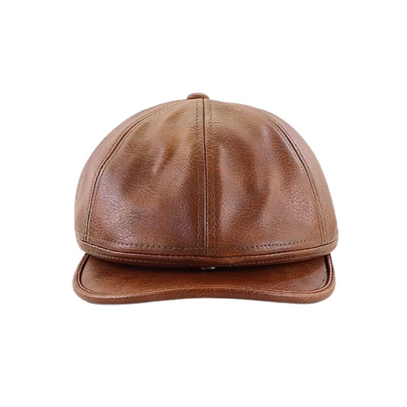 Men Faux Leather Newsboy Cap Casual Snap Brim Beret Cabbie  display picture 2