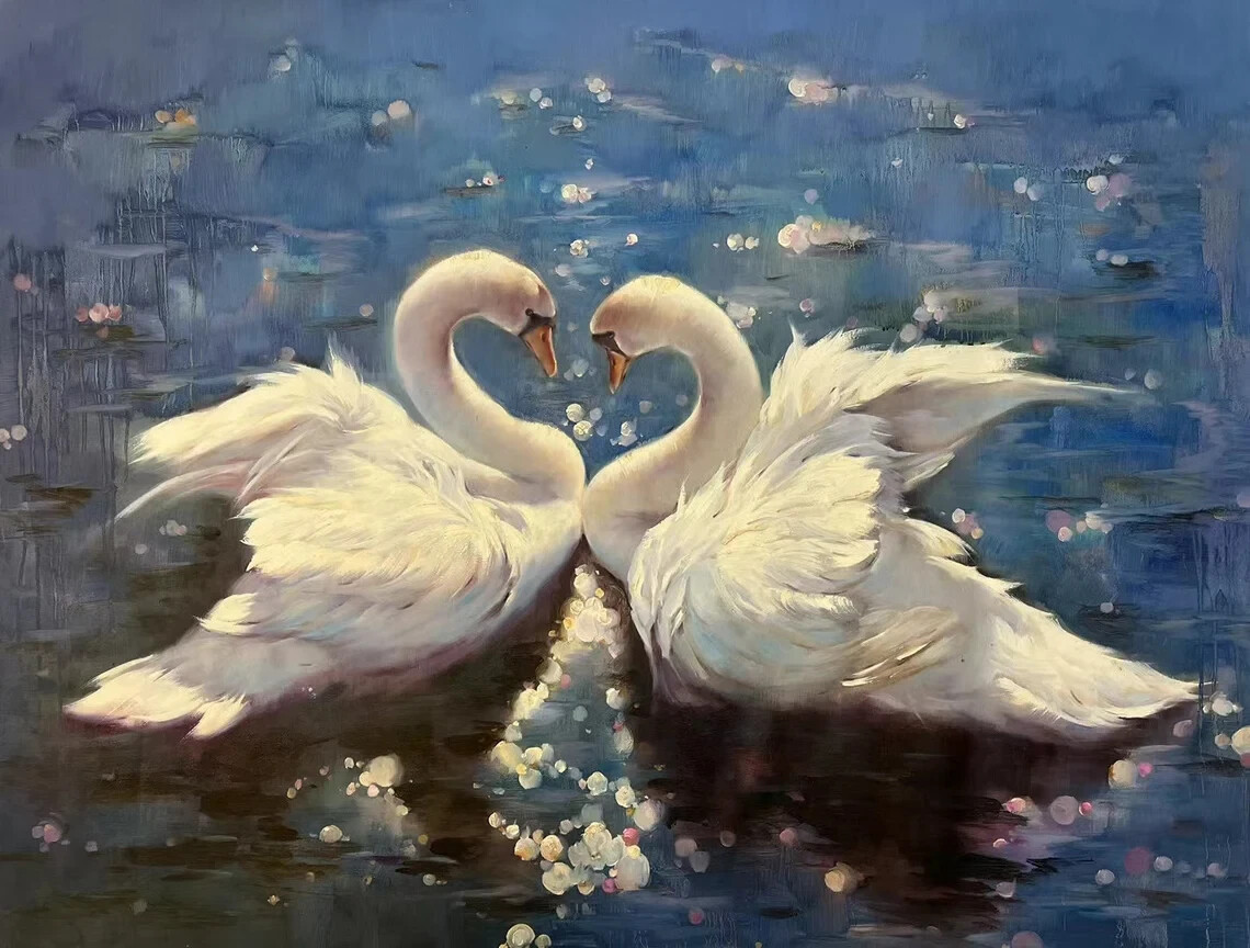 Elegant White Swan Oil Painting Animal Unframed Canvas Print Australian Wall Art