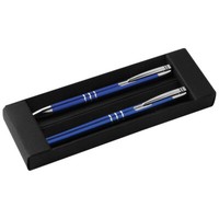 Metall Schreibset / Kugelschreiber + Rollerball / Farbe: Blau