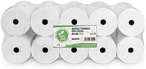 10 Rotoli Di Carta Termica CF per Registratori Di Cassa, 80 X 80 Cm, Foro 12 Mm, - Foto 5 di 12