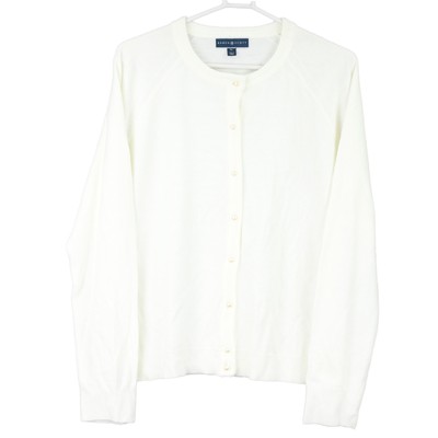 white cardigan pearl buttons
