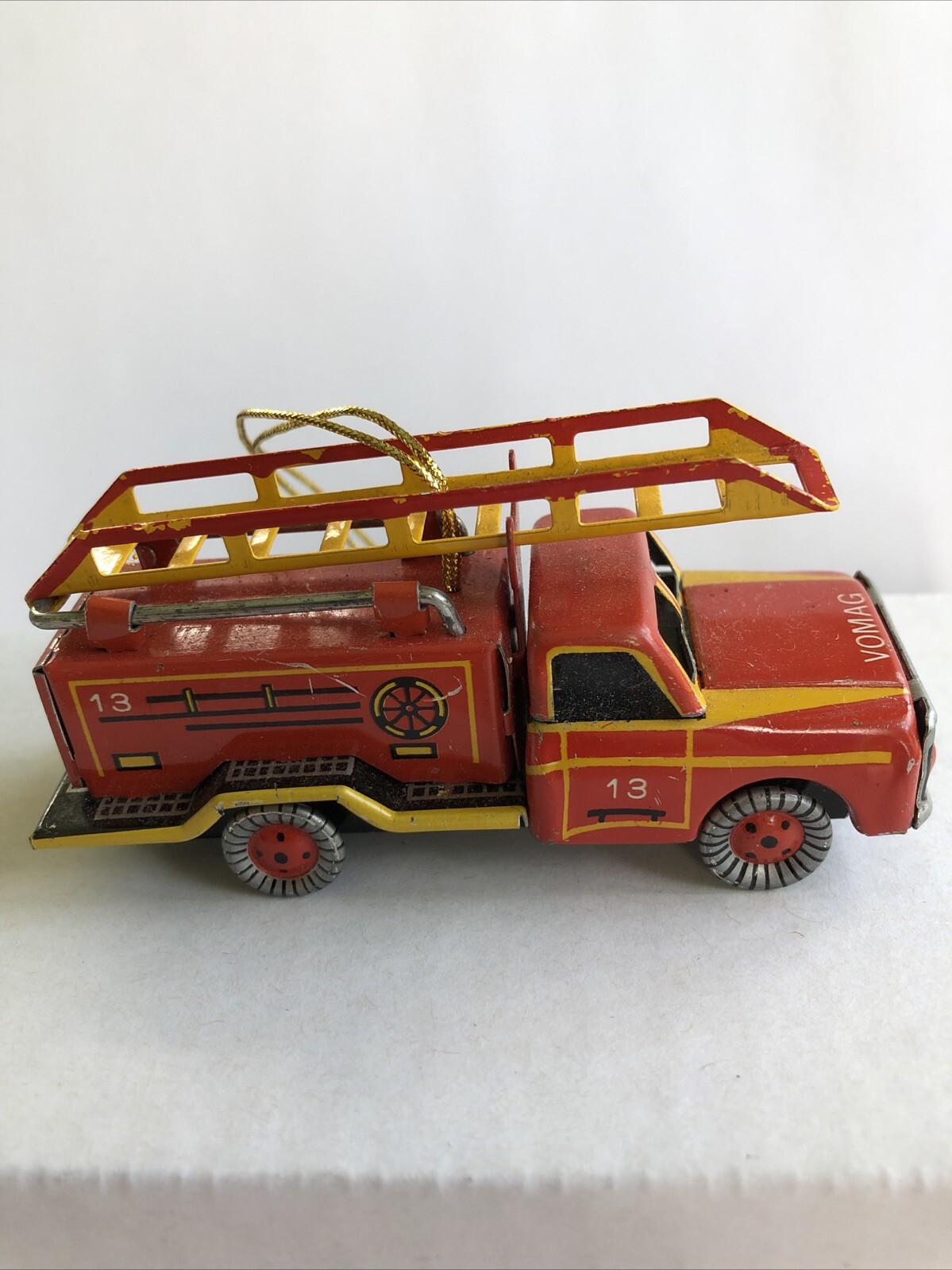 Vintage Vomag 13 ZZ Germany Christmas Ornament Tin Toy Fire Truck Fire Engine