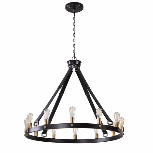 MARLOW RESTORATION INSPIRED XXL 40" AGED METAL CHANDELIER LEATHER STRAPS 21280 - Picture 3 of 7