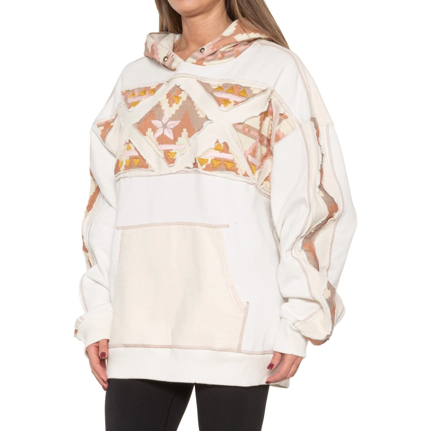 OFF WHITE Free People Nordic It’s a Vibe Felpa con Cappuccio Oversize Manica Lunga Avorio L