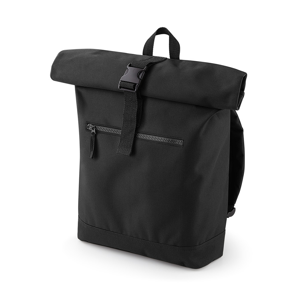 BagBase Roll Top Backpack BG855 – 12L Laptop Bag Fits Up To 15.6", Padded Compartment, 600D Polyester, Grey Marl/Black