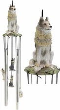 Gray Wolf Sculptural Wind Chime Resonant Relaxing Patio and Garden Chimes