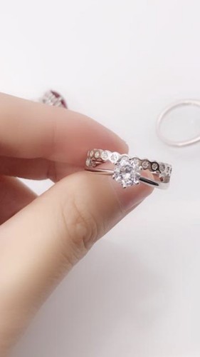 Anello Doppio Strato Argento Sterling 925 e Zirconia Mezza Eternità Tutte le Taglie - Foto 8 di 12