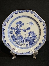 An 18thc Octagonal Shaped Chinese Export blue and White Plate, Hand Painted