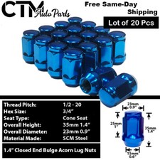 20x Blue 12-20 Cone Seat Bulge Acorn Wheel Lug Nuts 34 Hex Fit Ford Models 20x Blue 12-20 Cone Seat Bulge Acorn Wheel Lug Nuts 34 Hex Fit Ford Models