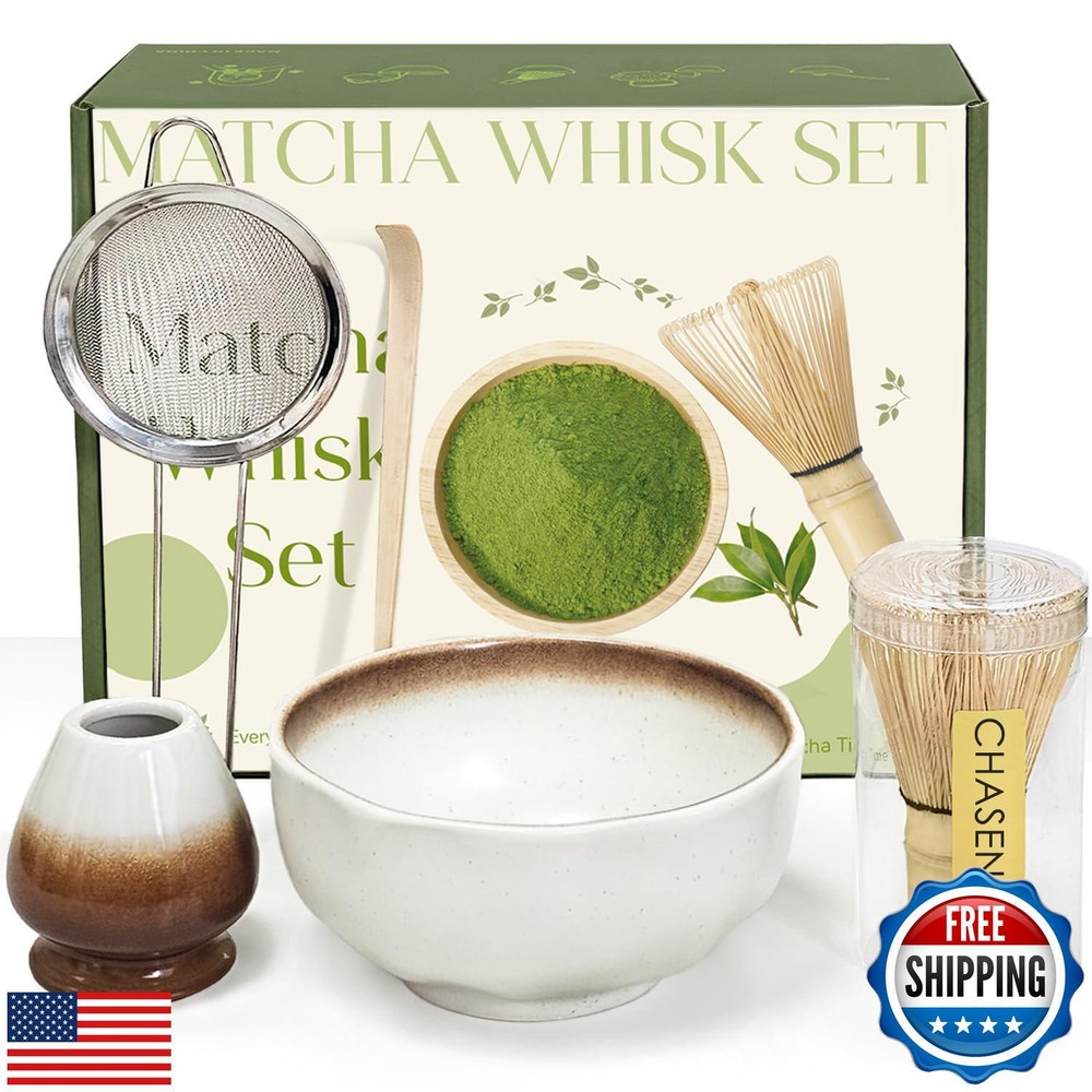Cowcowcow Complete Matcha Set with Whisk and Bowl for Traditional Tea Prep  