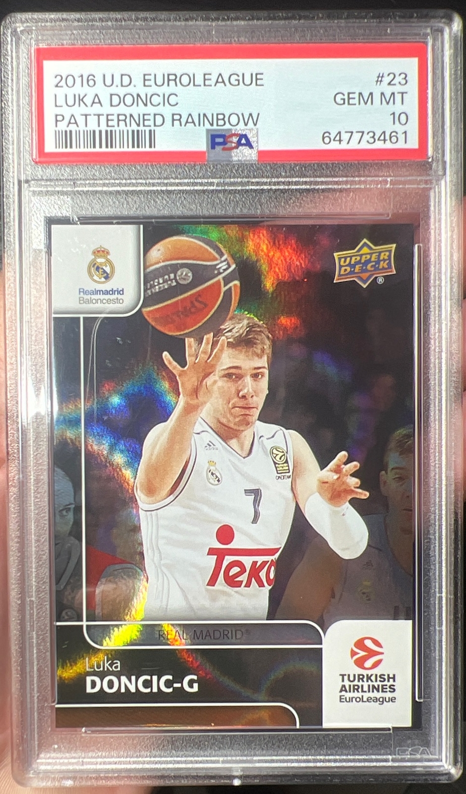 2016-17 Luka Doncic Upper Deck Euroleague PATTERNED RAINBOW #23 Rookie RC PSA 10