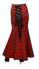 MERMAID JACQUARD FISHTAIL LARGE CORSET GOTHIC VICTORIAN RED LONG SKIRT STEAMPUNK