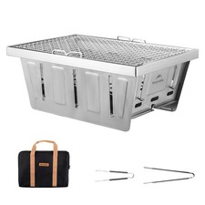Camping Charcoal Grill for IGT Table, Folding Barbecue Grill with Tongs & Car...
