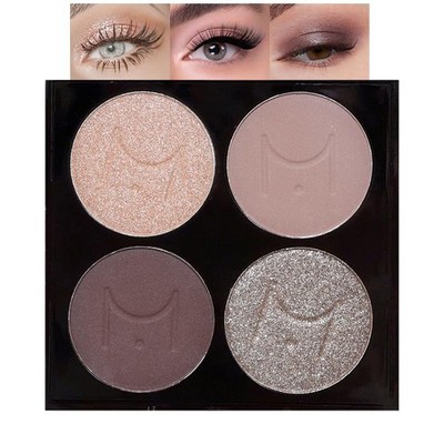 Nude Eyeshadow Quad Palette, Champagne Dusty Pink Plum Mauve Taupe Glitter Me...