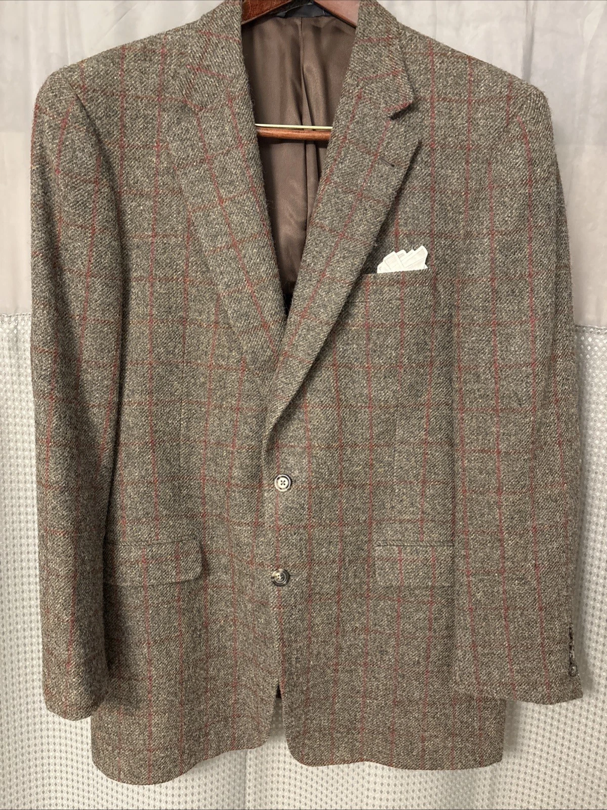 Cappotto sportivo uomo Burberry lana 43 lungo. Plaid grigio e rosso. ��