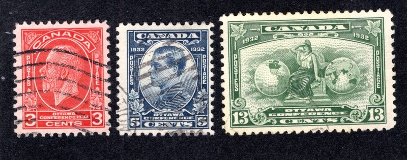 Canada 1932 Set of 3 Economic Conference, Scott 192-194 used, value = $8.75