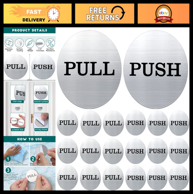 #ad 20 Pieces 10 Pairs 2#x27;#x27; Round Push Pull Door Signs Safety Stickers Bulk 304 Stai $27.99