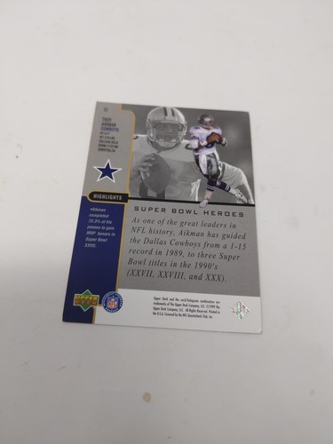 Upper Deck Super Bowl Heroes Troy Aikman Quarterback #21 Cowboys Super Bowl - Picture 2 of 6