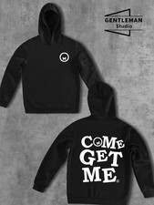 Men's Funny COME GET ME Hooded Sweatshirt - Bold White Text Print Hoodie with Fr