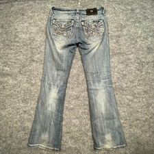 Miss Me JE8007BR Bootcut Jeans Women 27 Medium Wash Embellished Distressed Y2K