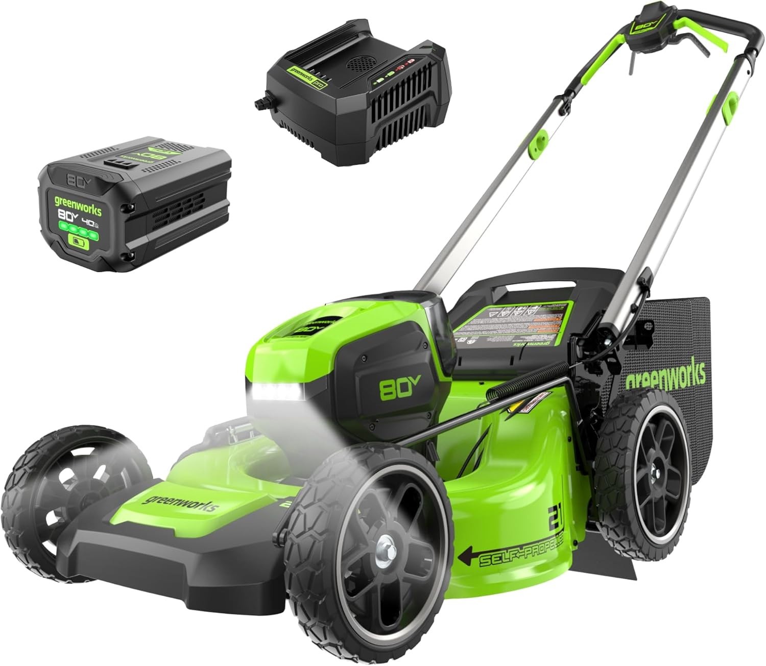 Greenworks 80V 21" Self-Propelled Cordless Lawn Mower 4.0 am