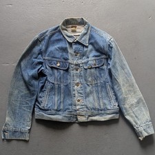 VTG 80s Lee Rider Denim Jacket Mens 44R USA Made Union Label Trucker Distressed