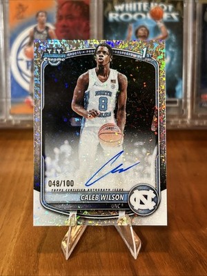 2025 Bowman Chrome Caleb Wilson Mini Diamond Auto /100 Bulls UNC Super Clean RC