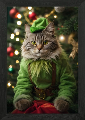 Weihnachten ELF Katze gerahmtes Wandbild Poster Leinwanddruck Bild
