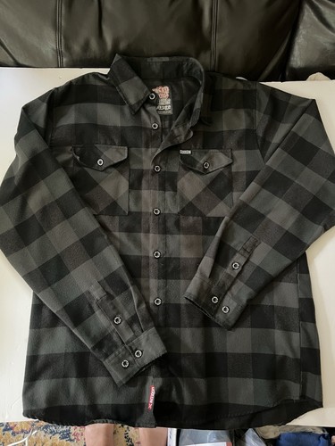 Dixxon Flannel Murked Out F&F Button Up Shirt - Size Large-Gray/Black Plaid