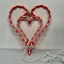 Vtg Valentine’s Day Silhouette Window Wall Decor Lighted Double Hearts Red/White