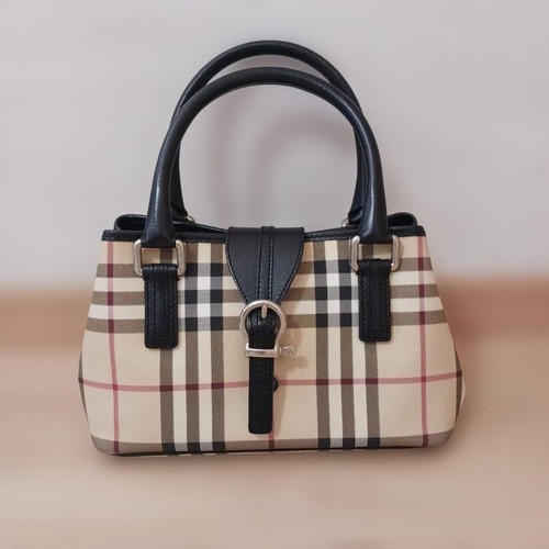 Burberry Nova Check Canvas Handbag Tote Bag Boston Style Authentic Used Japan