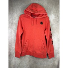 Carhartt Hoodie Women Medium M Coral Orange Relaxed Fit Logo Sleeve TS0288-W