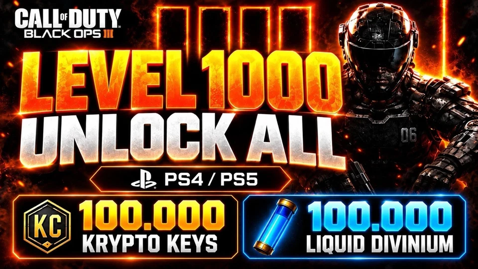 PS5/PS4 Black Ops 3 LEVEL 1000 UNLOCK ALL + 100.000 CRYPTO & LIQUID DIVINIUM - Bild 1 von 4
