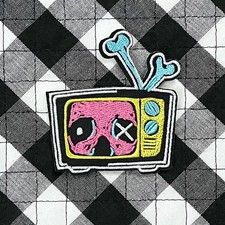 Colorful Punk Goth TV Skull, Creepy Halloween Iron on Patch