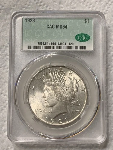 1923 Peace Silver Dollar Graded CAC MS64 BU Nice Strike Coin CACG