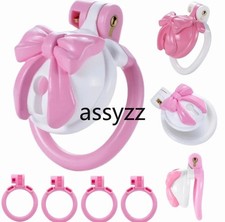 Pink Bow Chastity Cages Device Sissy Male Locks with 4 Rings Escape-proof