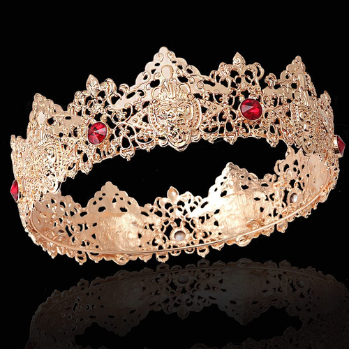 Royal Men's Tiara Crown with Red Stone for Costumes and Special Occasions - Picture 4 of 12