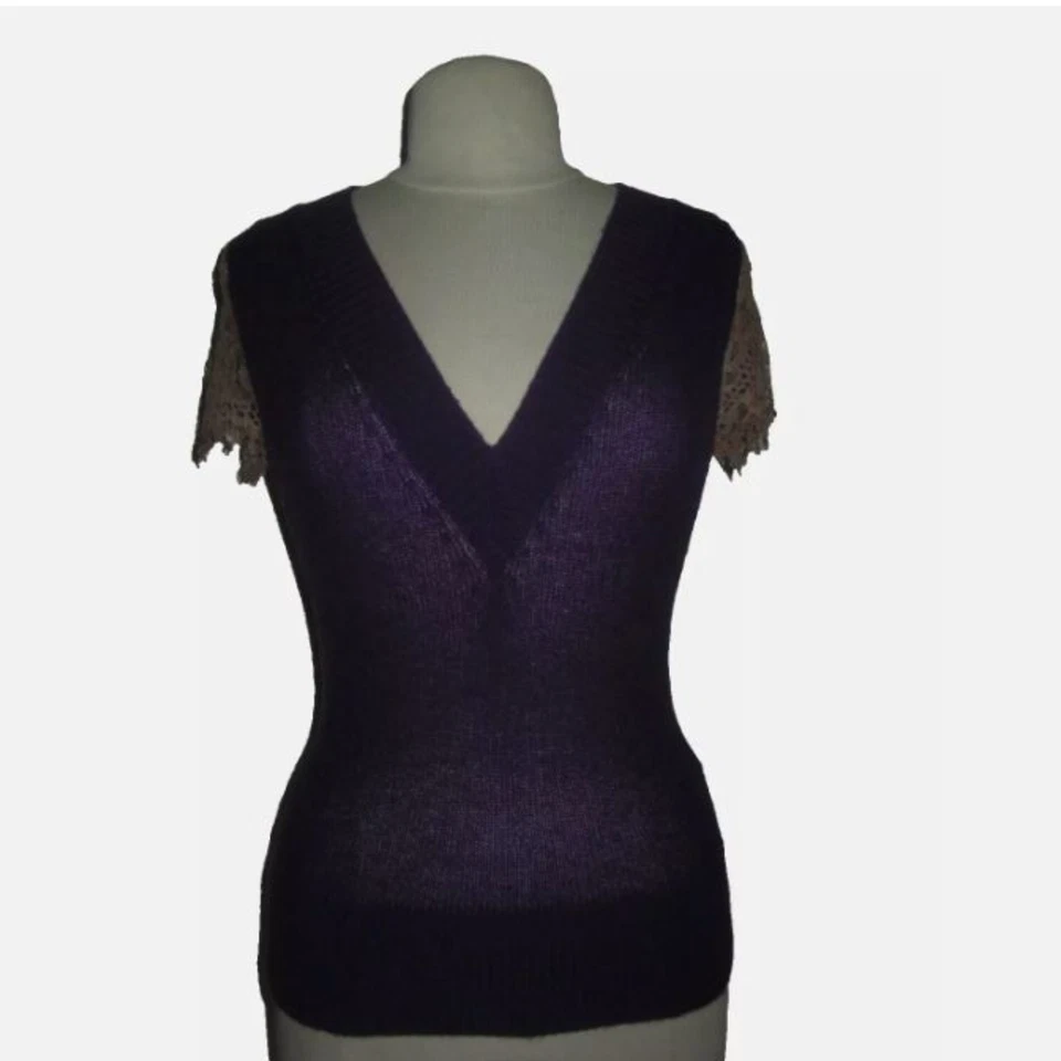 Vicedomini Ungaro Top Small Cashmere Purple Lace Sleeve Knit Slim Fit Italy - Image 2 of 4