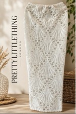 PRETTYLITTLETHING White Lace Maxi Skirt 10 Boho Coastal Crochet Beach Resort