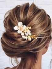 Gold Flower Bride Wedding Hair Comb Floral Hairpiece Crystal Bridal Side Clips