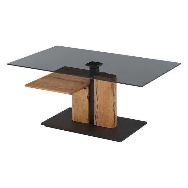 Couchtisch Wohnzimmertisch HöHenverstellbar Grau Glas Eichenholz GeöLt 105X65 Cm-image