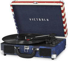 Journey Bluetooth Portable Suitcase Record Player   with Built-In Speakers, 3 Sp