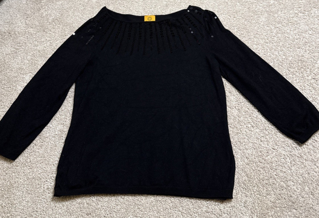 Ruby Rd Black Sequin Sweater Cardigan Stretch M 3… - image 3