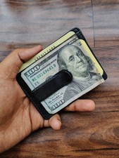 RFID Blocking Black Genuine Leather Men's Money Clip Credit Card ID Wallet
