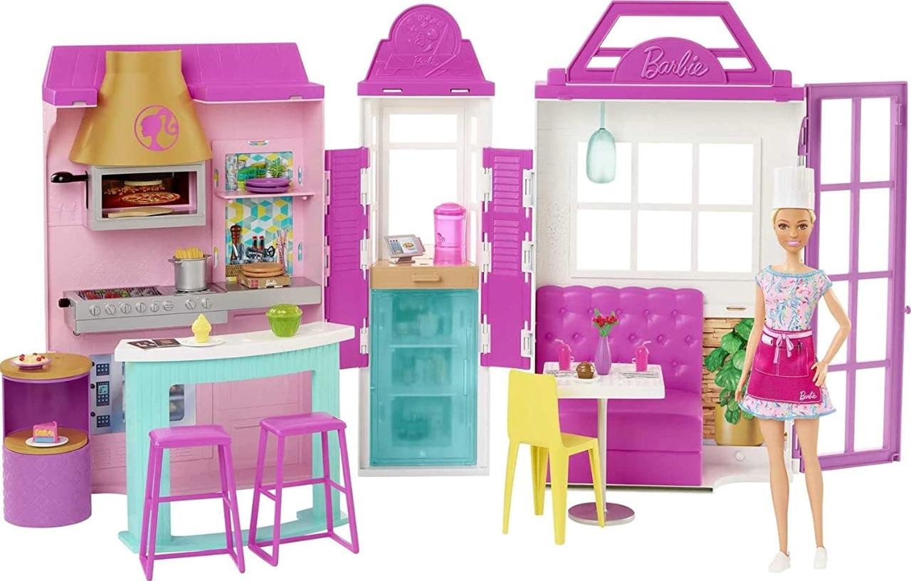 Barbie Cook n Grill Restaurant Playset and Barbie Doll 30 Pieces & 6 Play Areas